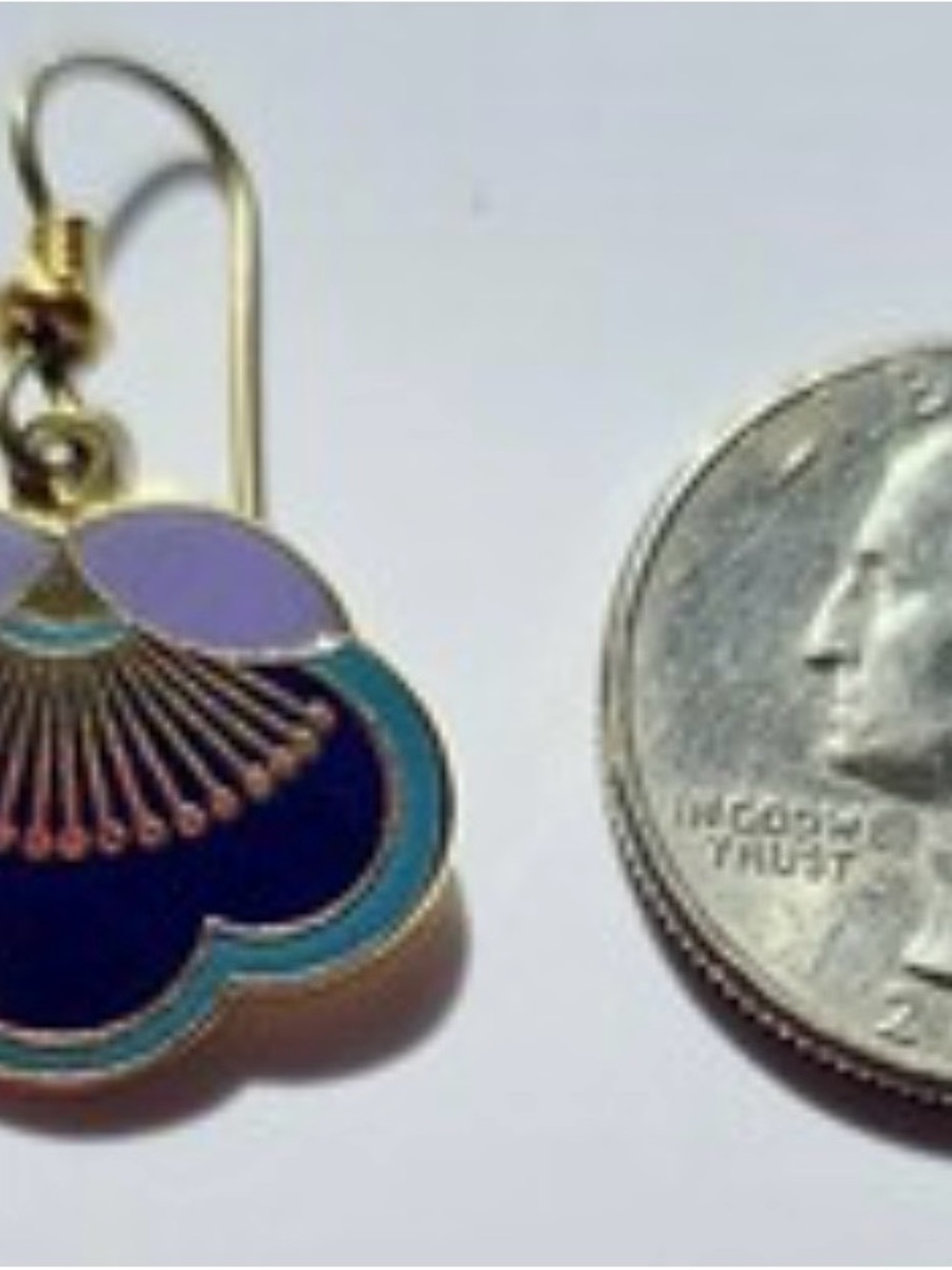 Gold-Tone Blue & Lavender Enamel Fan Drop Earrings - Picture 3 of 5